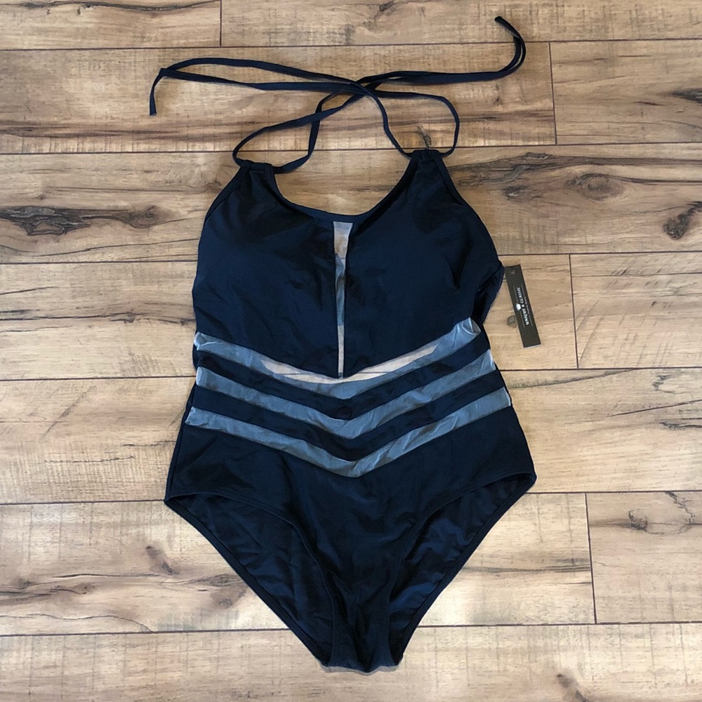 NWT Black & Mesh One Piece Bathing Suit